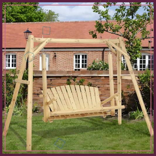 Wooden Porch Swing With Stand Rustic Hardwood Bench Natural Finish