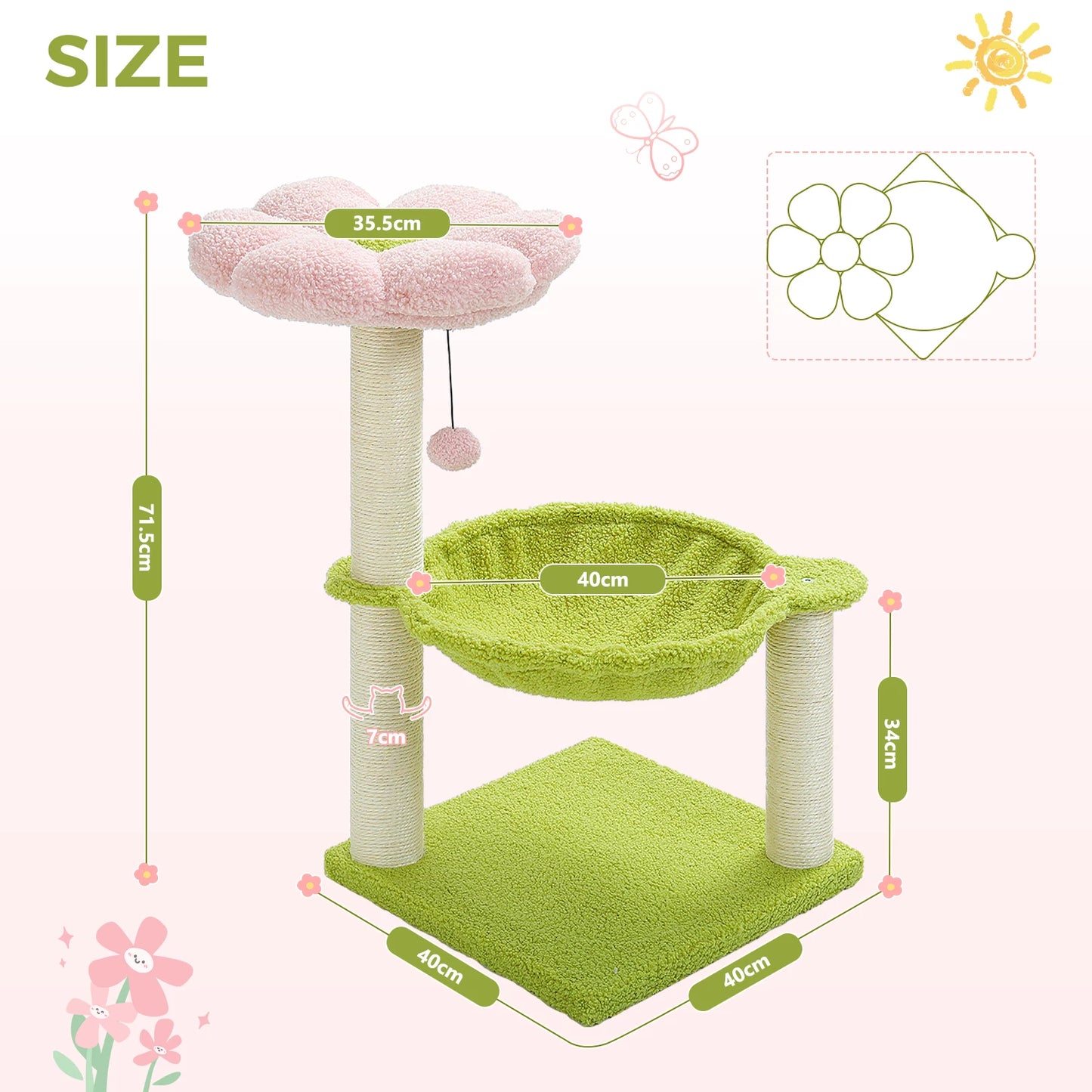 PAWZ Road Flower Cat Tree With Sisal Scratching Post Hammock