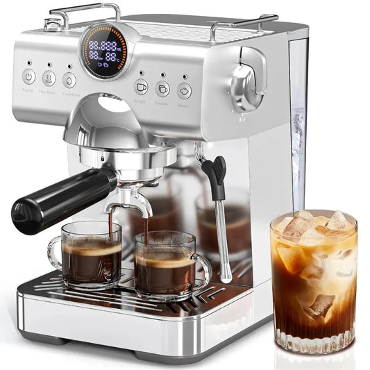 Espresso Machine with Cold Brew, 20 Bar Espresso Maker with Milk Frother, Stainless Steel Coffee Machine with 1.5L, Customized