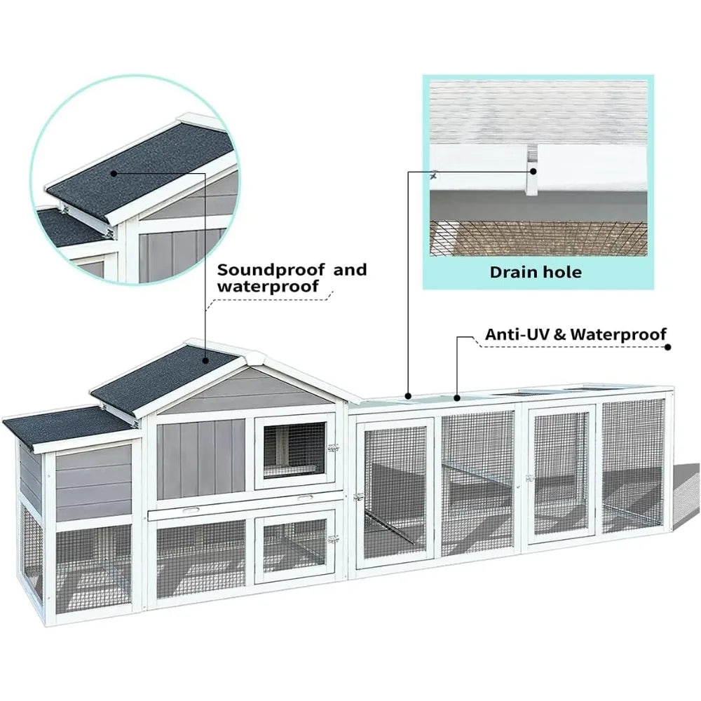 Farm Animals Wooden Chicken Coop With Run Weatherproof Nest Box