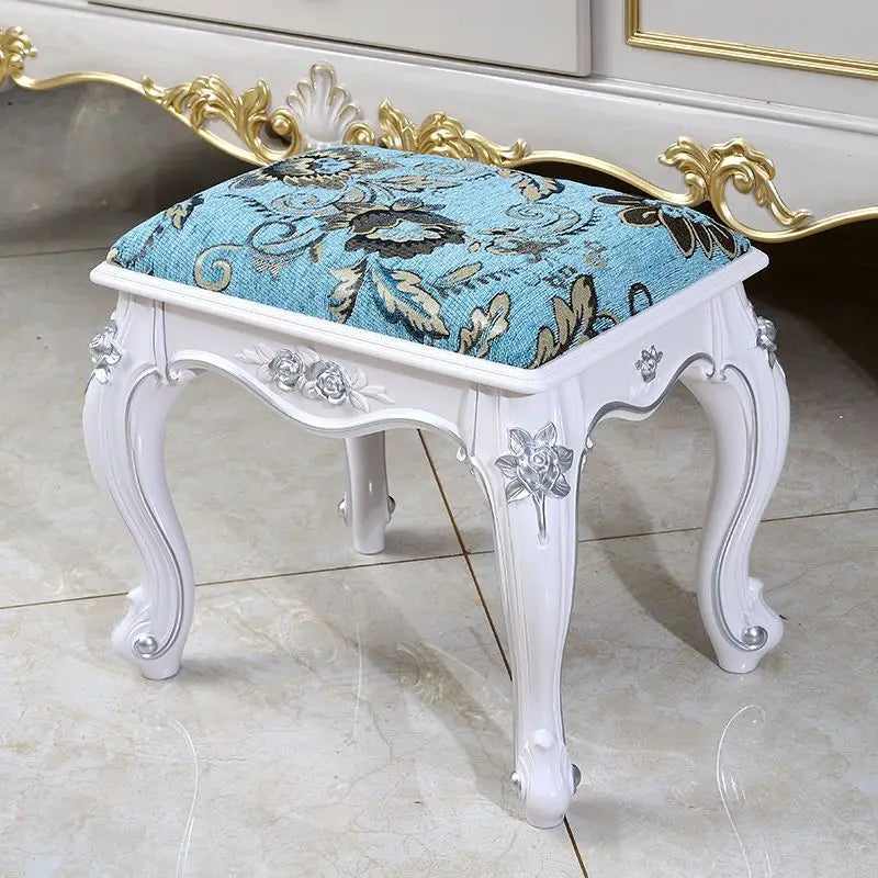 European Makeup Stool Imitation Solid Wood American Dresser Stools White Bedroom Modern Simple Nail Stool Household Ottomans