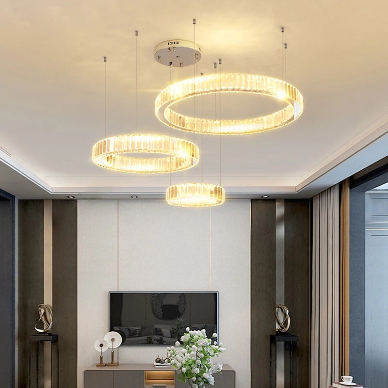 Luxury Crystal LED Pendant Lights Home Villa Living Room Dimmable Lighting Lustre Decoration Ceiling Chandelier Lamps Fixtures