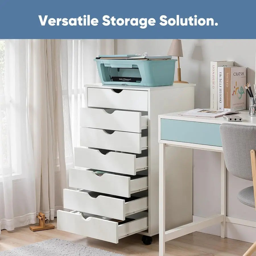 7-Drawer Mobile File Cabinet With Wheels Under Desk