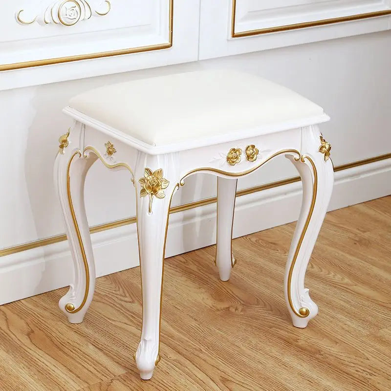 European Makeup Stool Imitation Solid Wood American Dresser Stools White Bedroom Modern Simple Nail Stool Household Ottomans
