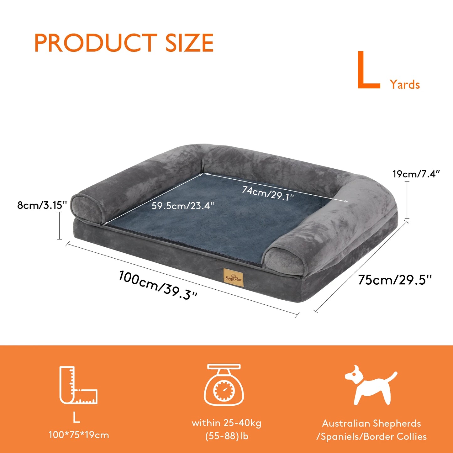 Bingopaw Orthopedic Dog Bed For Large Dogs With Removable Washable Cover And Plush Support