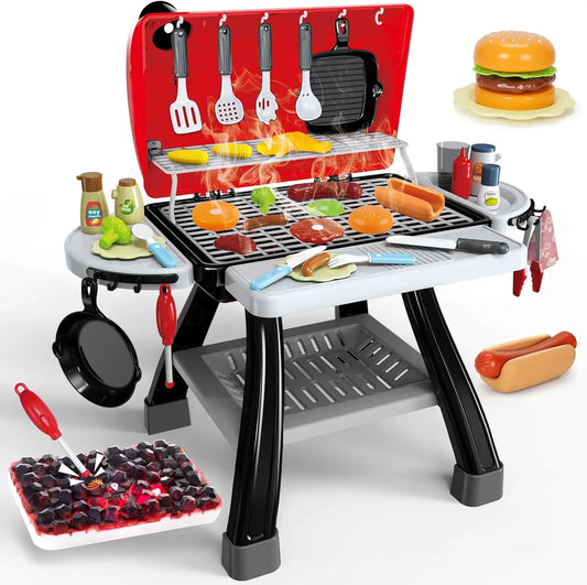 Interactive BBQ Grill Kitchen Playset With Smoke Sound And Light