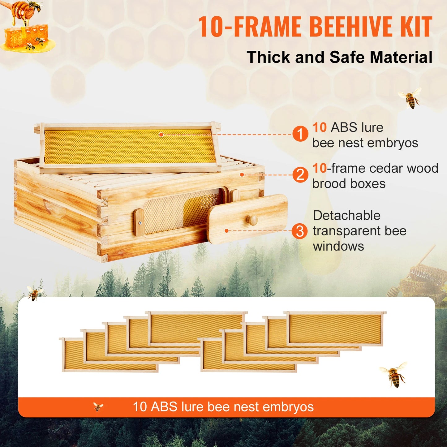 SucceBuy Bee Hive Starter Kit With 10 Frames And Foundations