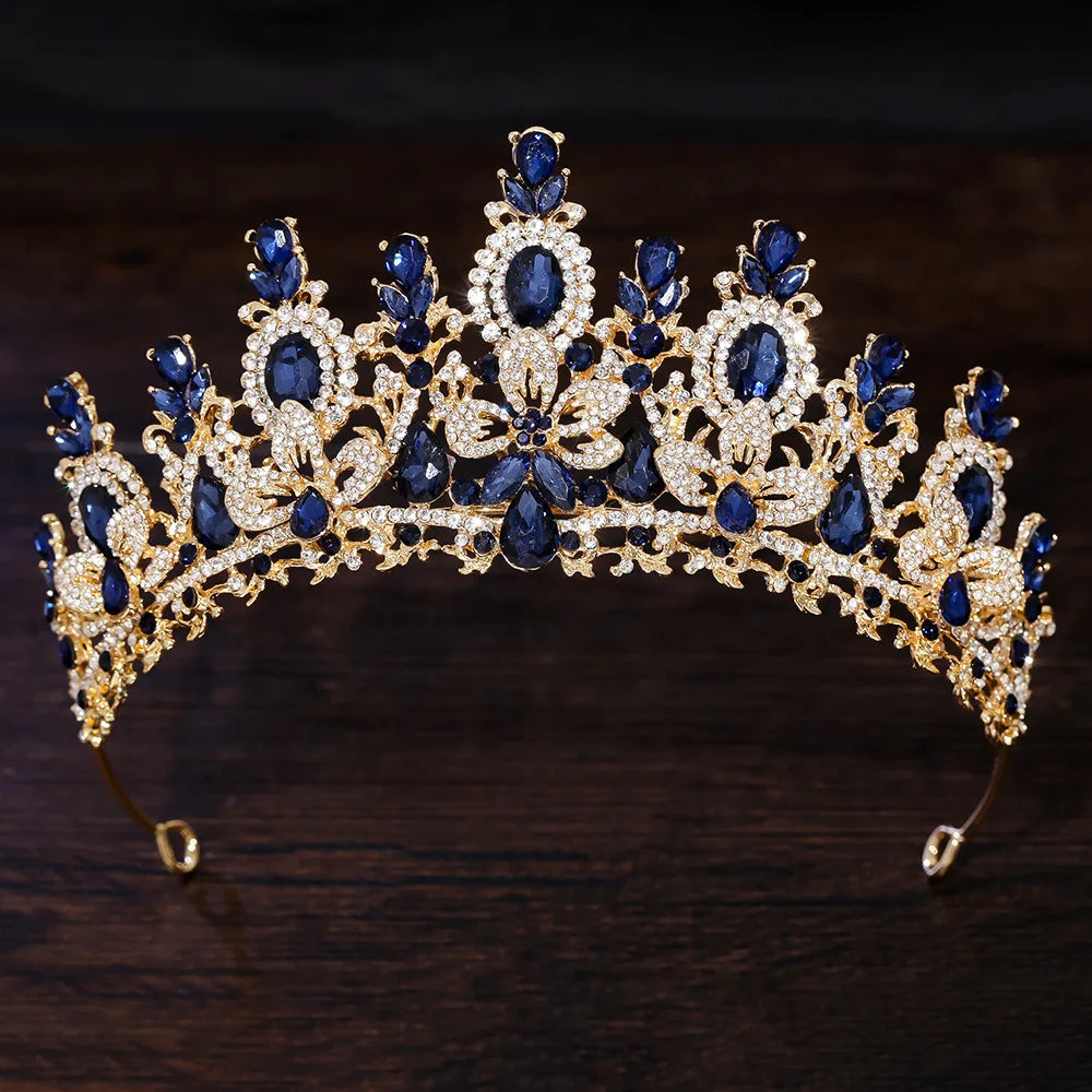 Baroque Luxury Water Drop Crystal Flower Bridal Tiaras Crown Rhinestone Pageant Diadem Bride Headpieces Wedding Hair Accessories