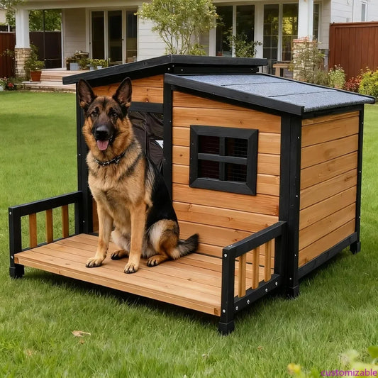 Wooden Insulated Dog House With Weatherproof Shelter And Platform