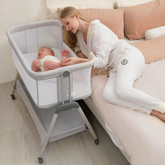 Portable Baby Bassinet with Wheels, Adjustable Height & Mattress for Newborns up to 20 lbs