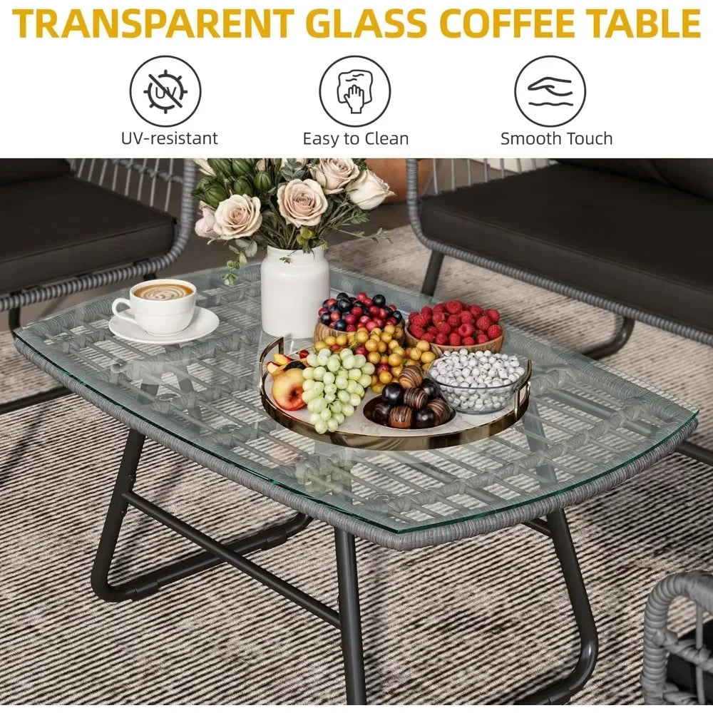 All Weather Outdoor 4 Piece Wicker Rattan Patio Set