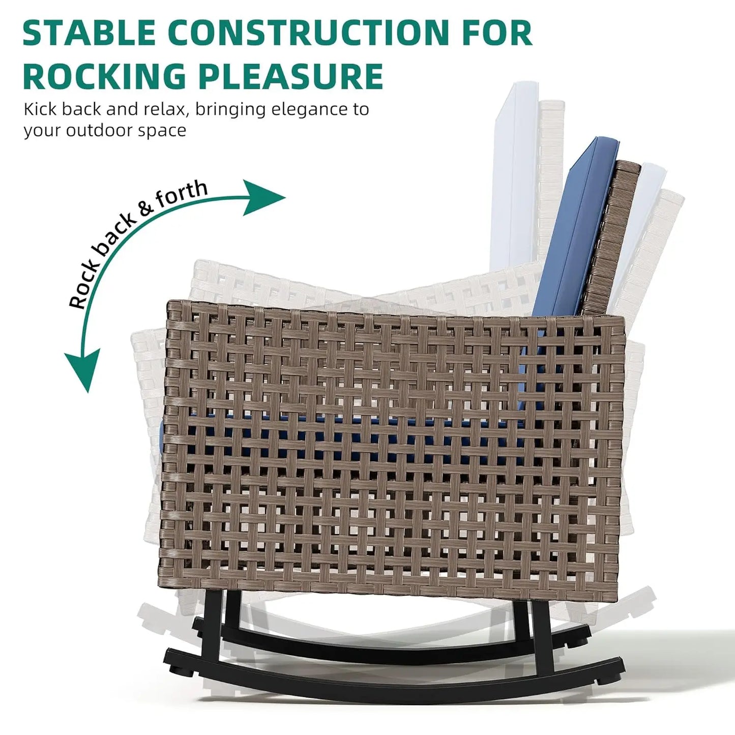 Wicker Patio Rocking Chair Set With Rattan Side Table Cushions