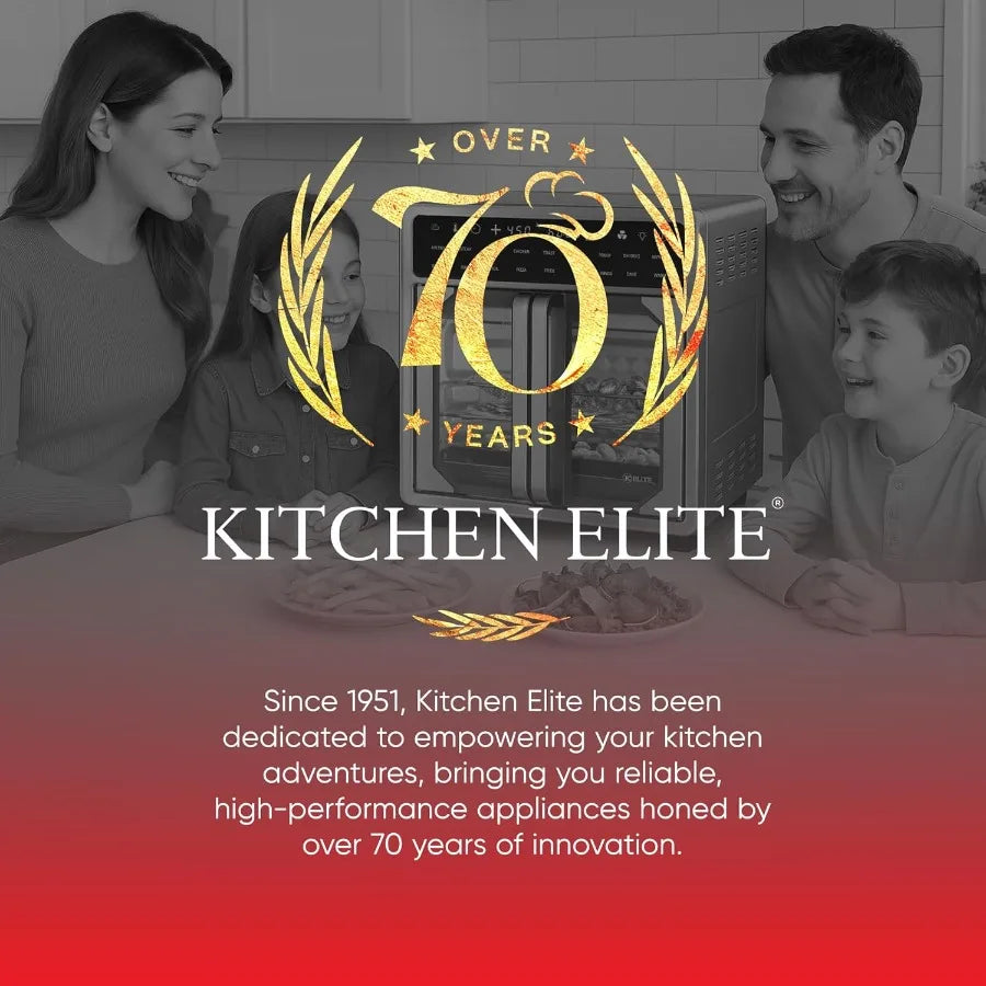 Kitchen Elite 16 Quart French Door Air Fryer Oven Family Size Countertop Convection Cooker with LED Display Stainless Steel Ide