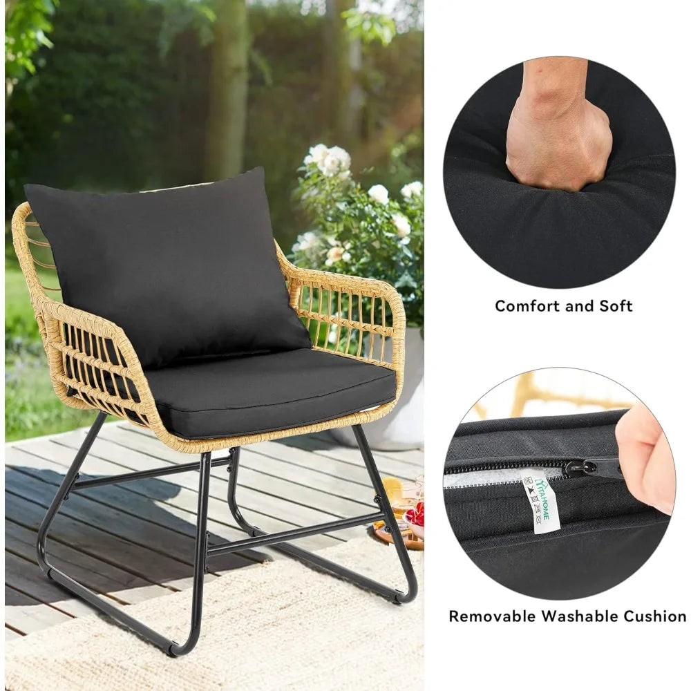 4 Piece Patio Furniture Wicker Outdoor Bistro Set All Weather Rattan Conversation Loveseat Chairs For Backyard Balcony