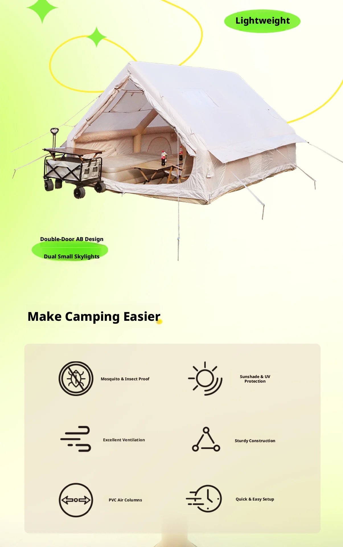 Inflatable Outdoor Camping Tent Fully Automatic Quick Setup Rainproof