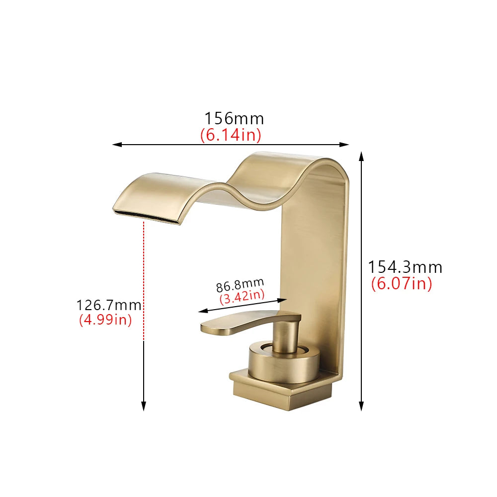 WJNMONE Deck Mounted Brass Bathroom Faucet Waterfall Lavatory Tap