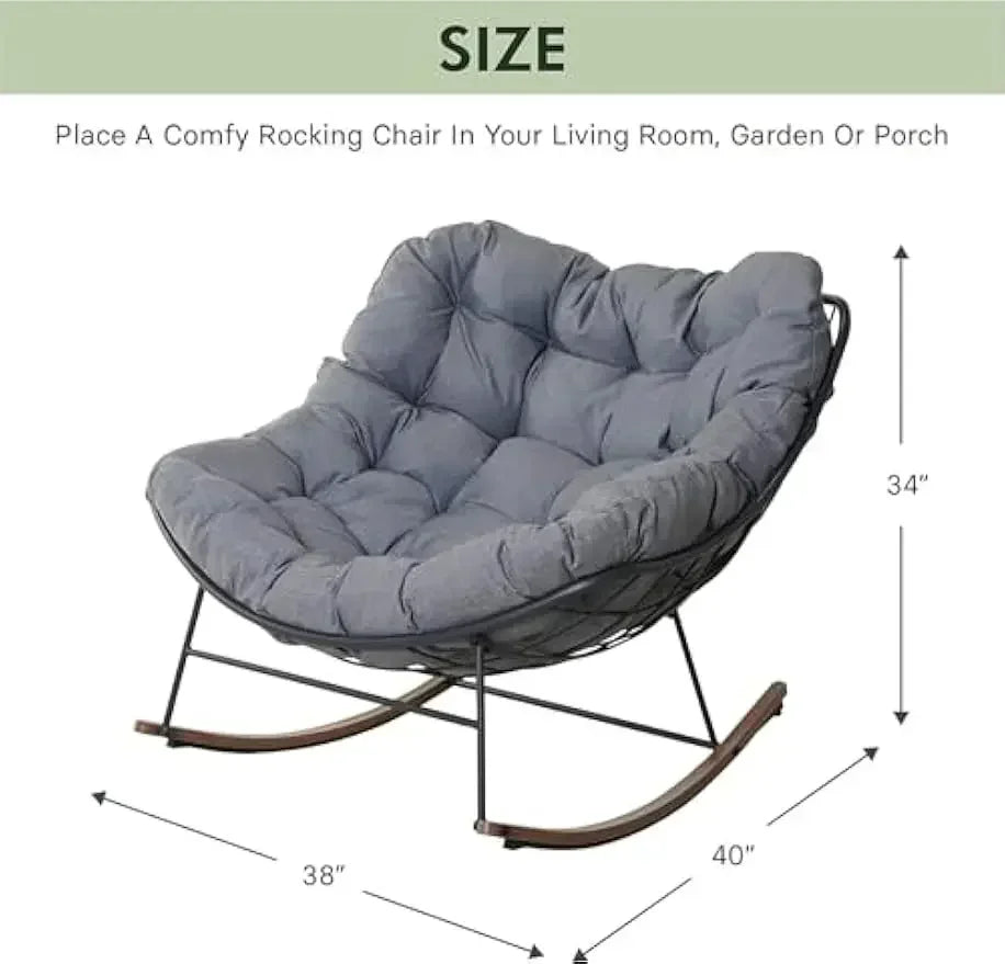 XMSJ E-Coated Outdoor Rocking Chair With Plush Cushion