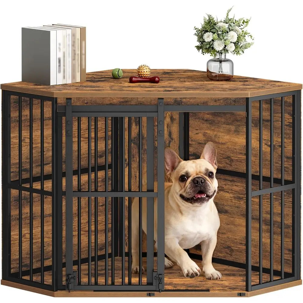 Corner Dog Crate Furniture With Barn Door Heavy Duty Kennel