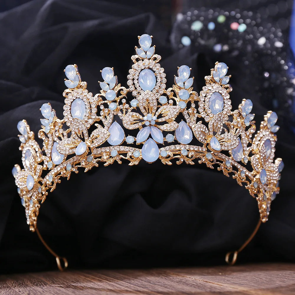 Baroque Luxury Water Drop Crystal Flower Bridal Tiaras Crown Rhinestone Pageant Diadem Bride Headpieces Wedding Hair Accessories