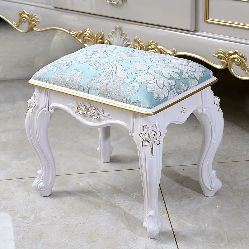 European Makeup Stool Imitation Solid Wood American Dresser Stools White Bedroom Modern Simple Nail Stool Household Ottomans