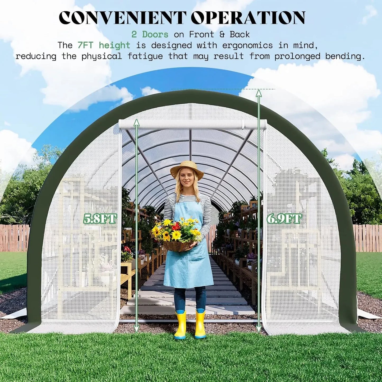 XMSJ Walk-In Tunnel Greenhouse With Watering System Upgraded Galvanized Frame