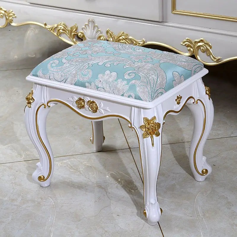 European Makeup Stool Imitation Solid Wood American Dresser Stools White Bedroom Modern Simple Nail Stool Household Ottomans