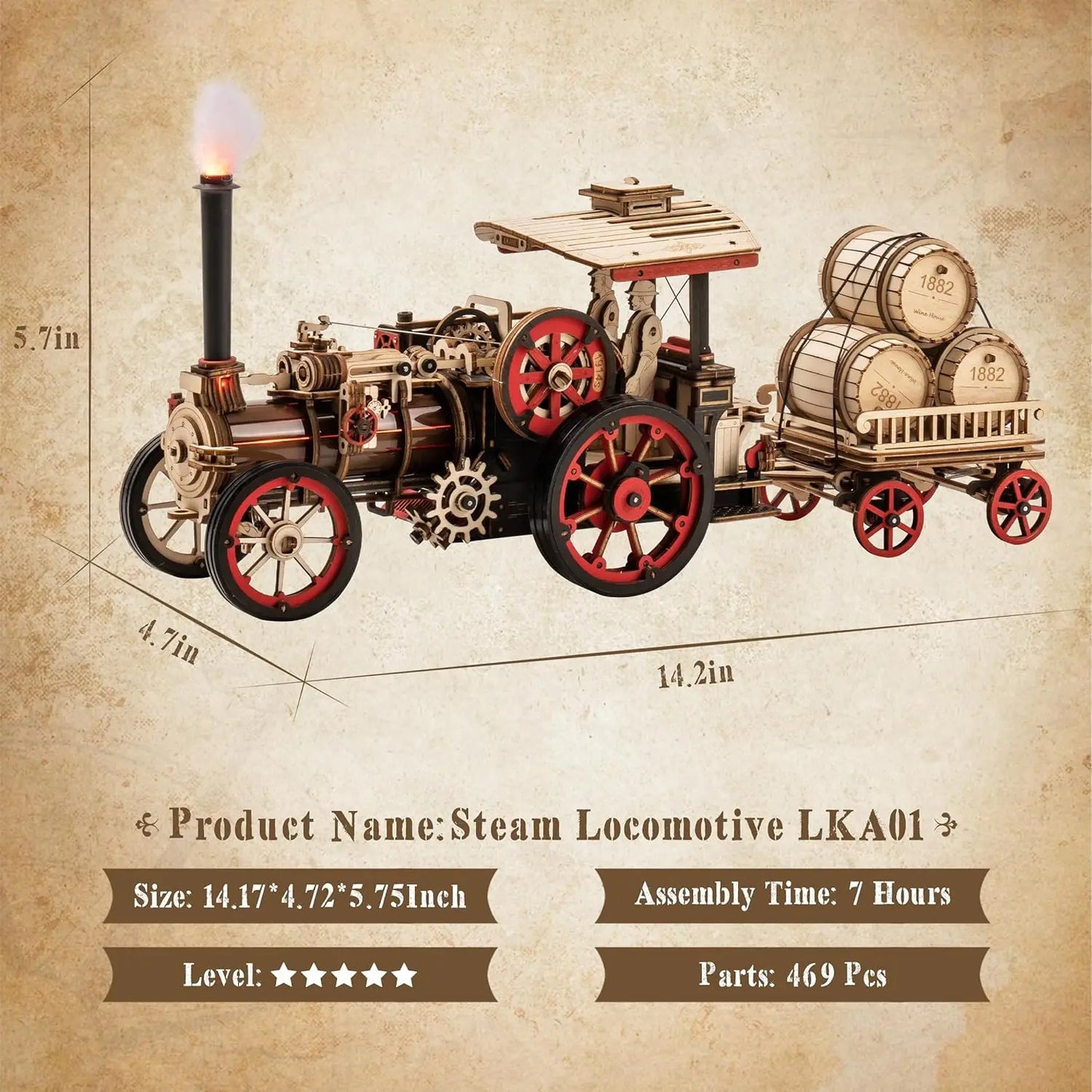 Robotime Rokr 1 28 Scale Wooden Steam Locomotive Car Model Kit Puzzle