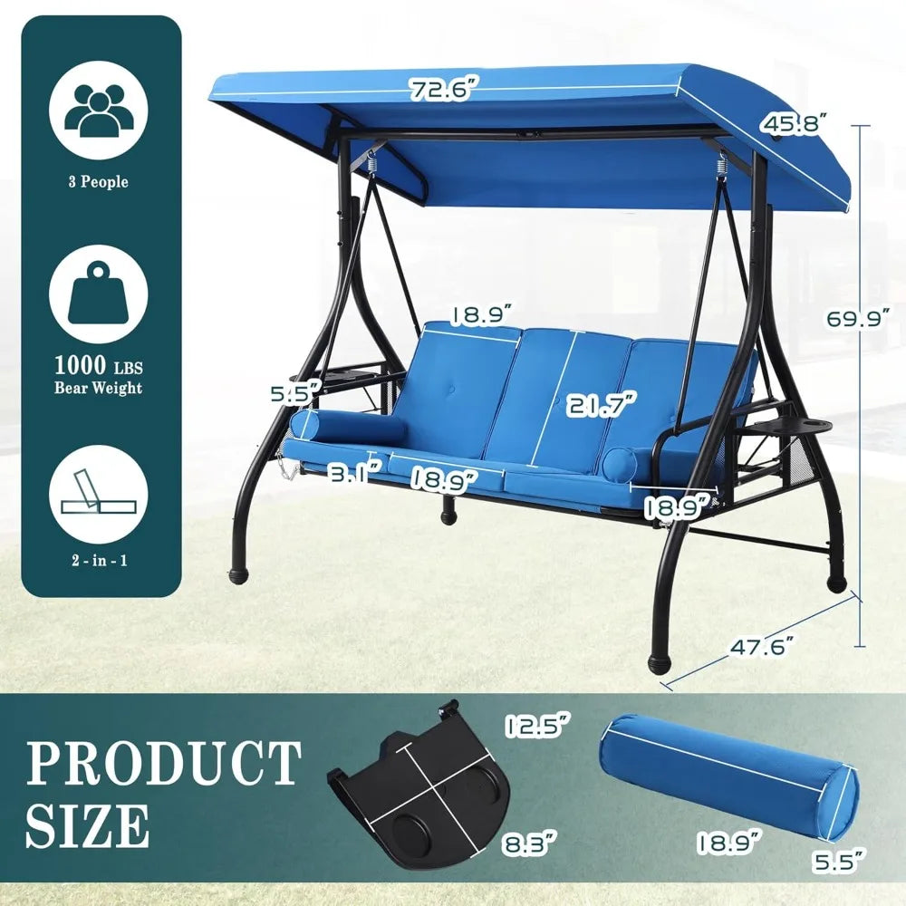 Outdoor Patio Swing With Stand Cushioned Pillows Tray