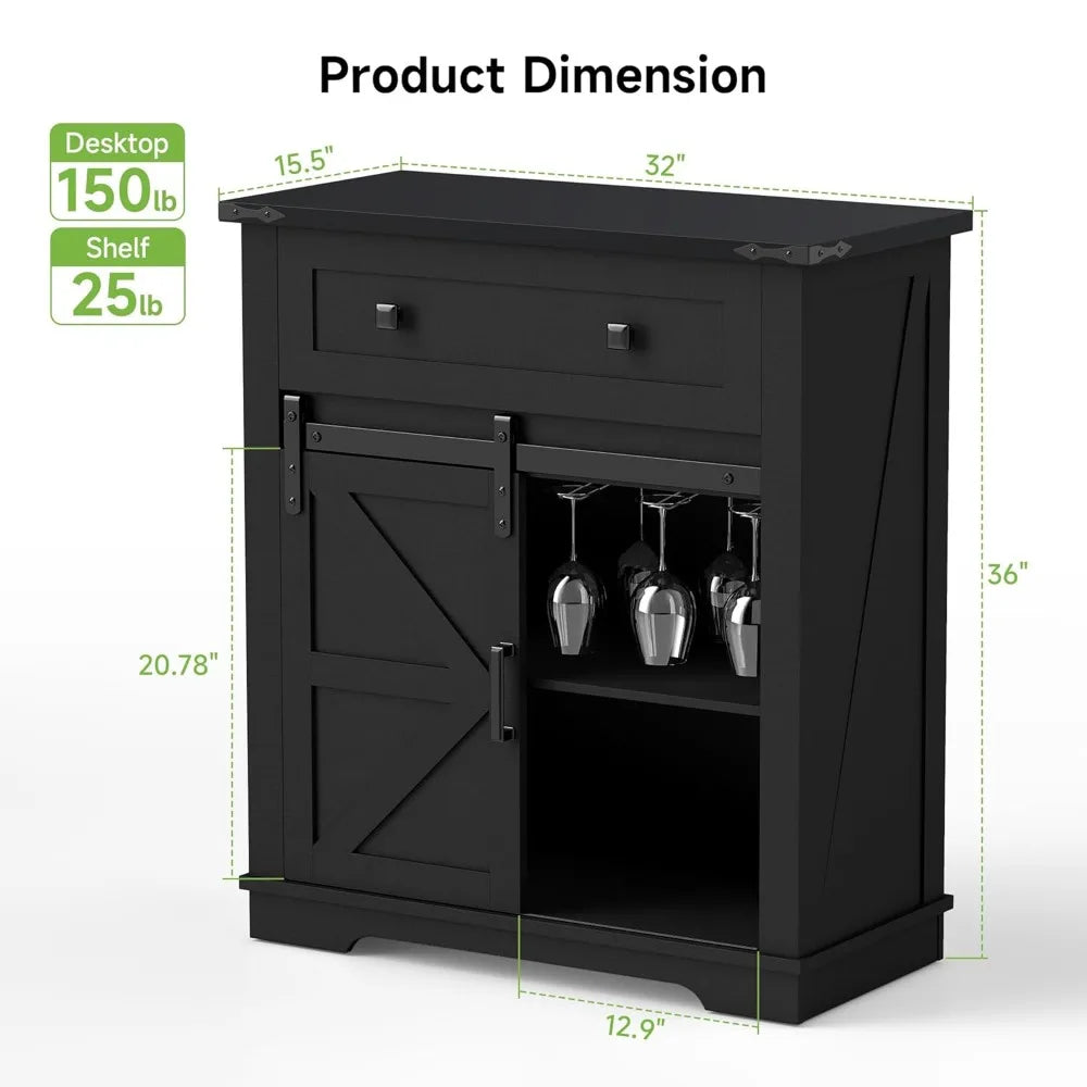 Farmhouse Coffee Bar Cabinet With Sliding Barn Door And Storage