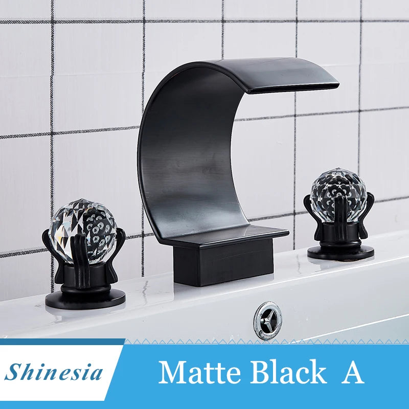 Shinesia Luxury Golden Vessel Sink Faucet With Dual Cristal Handles