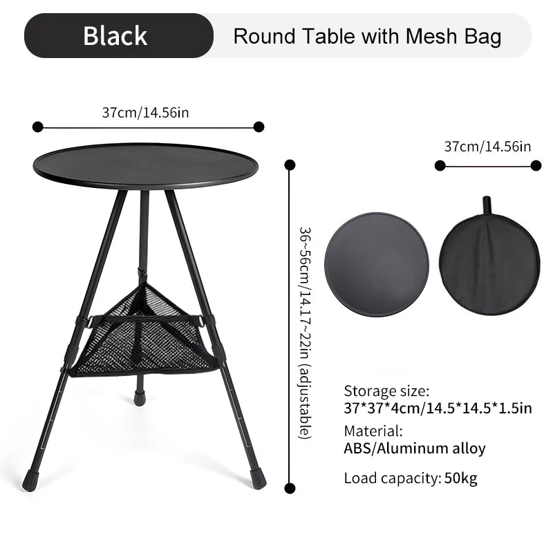 Ultralight Folding Outdoor Round Table Set With Mesh Bag