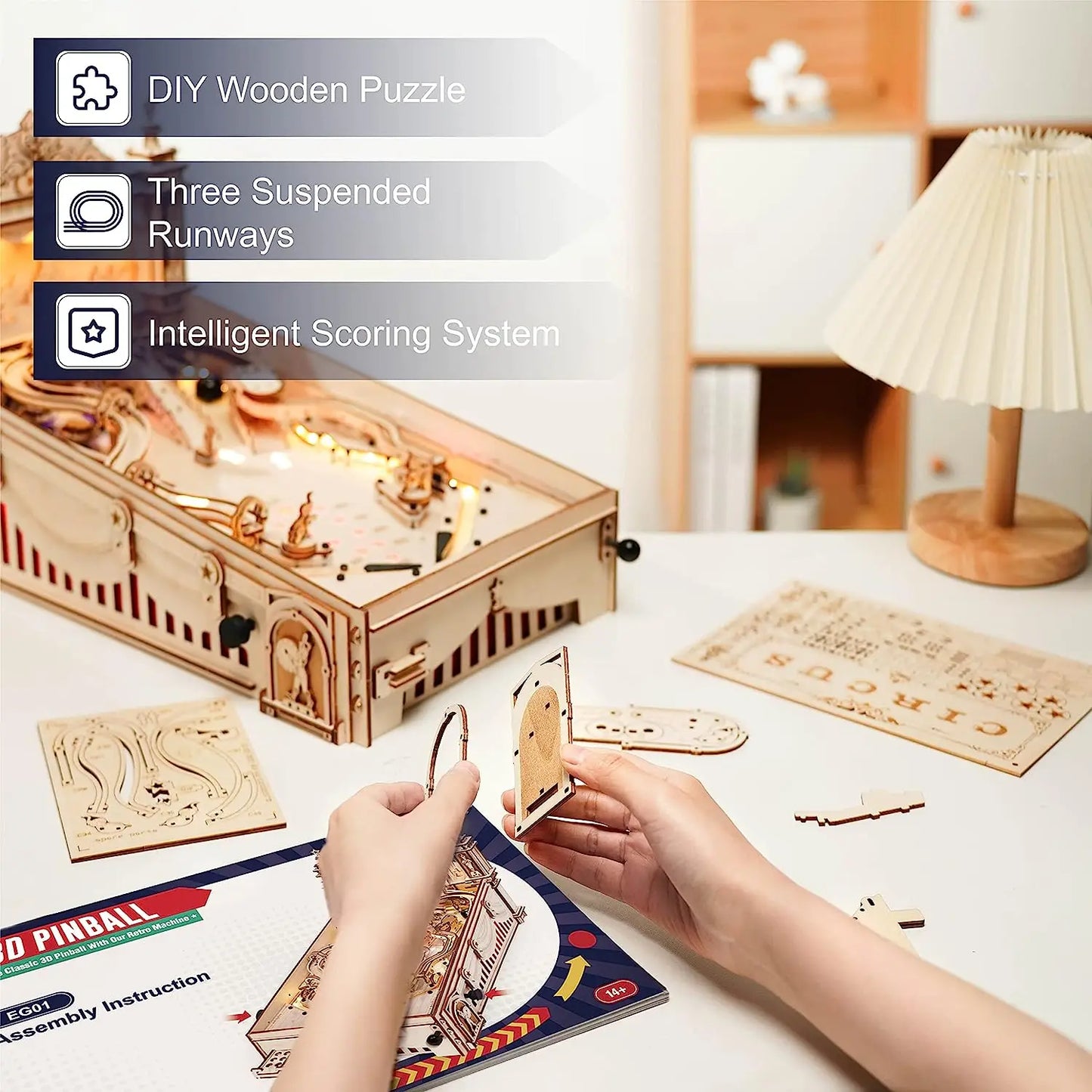 Robotime 3D Pinball Machine Puzzle Mechanical Wooden Model Kit