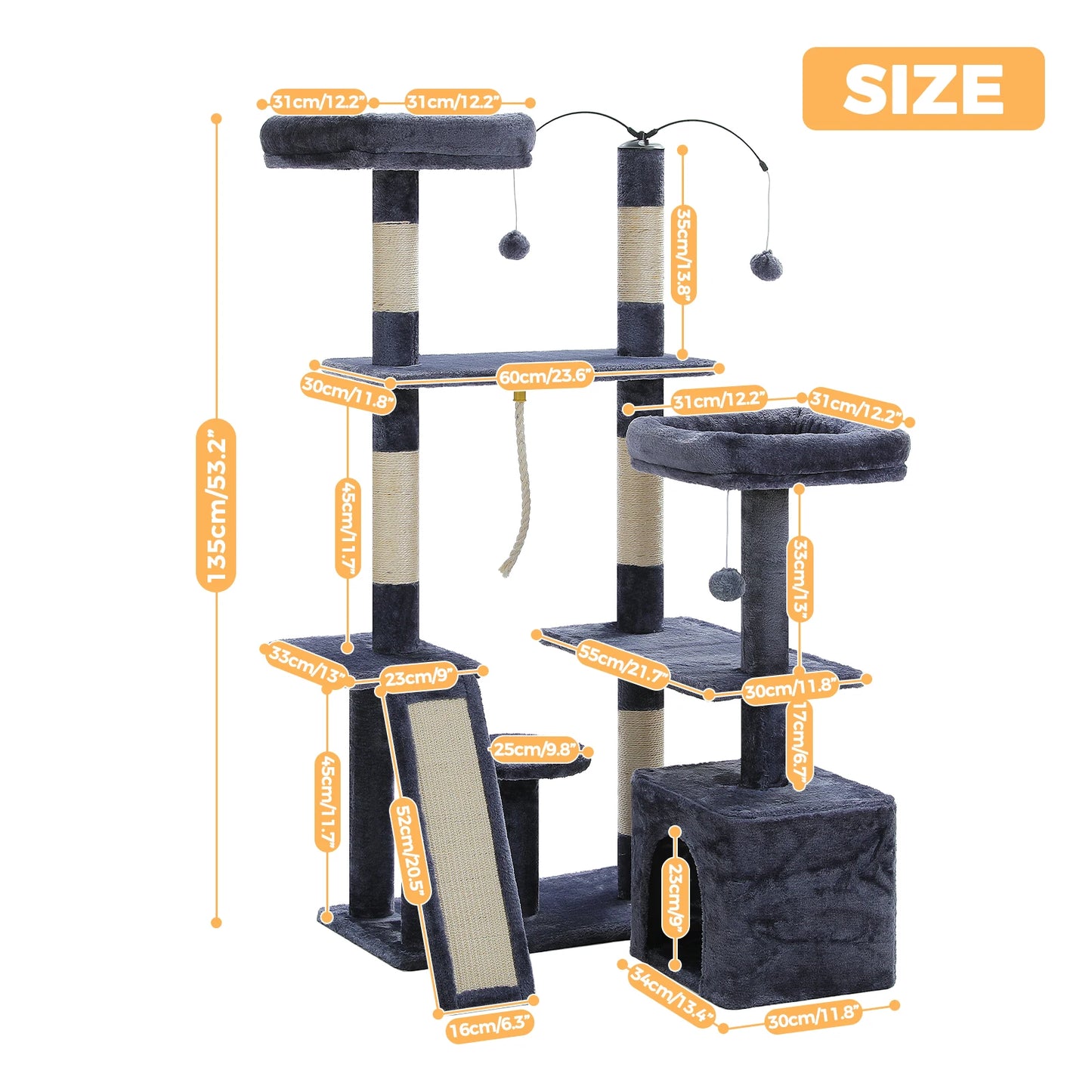 PAWZ Road Multi Level Cat Tree Tower With Sisal Scratching Posts Perch