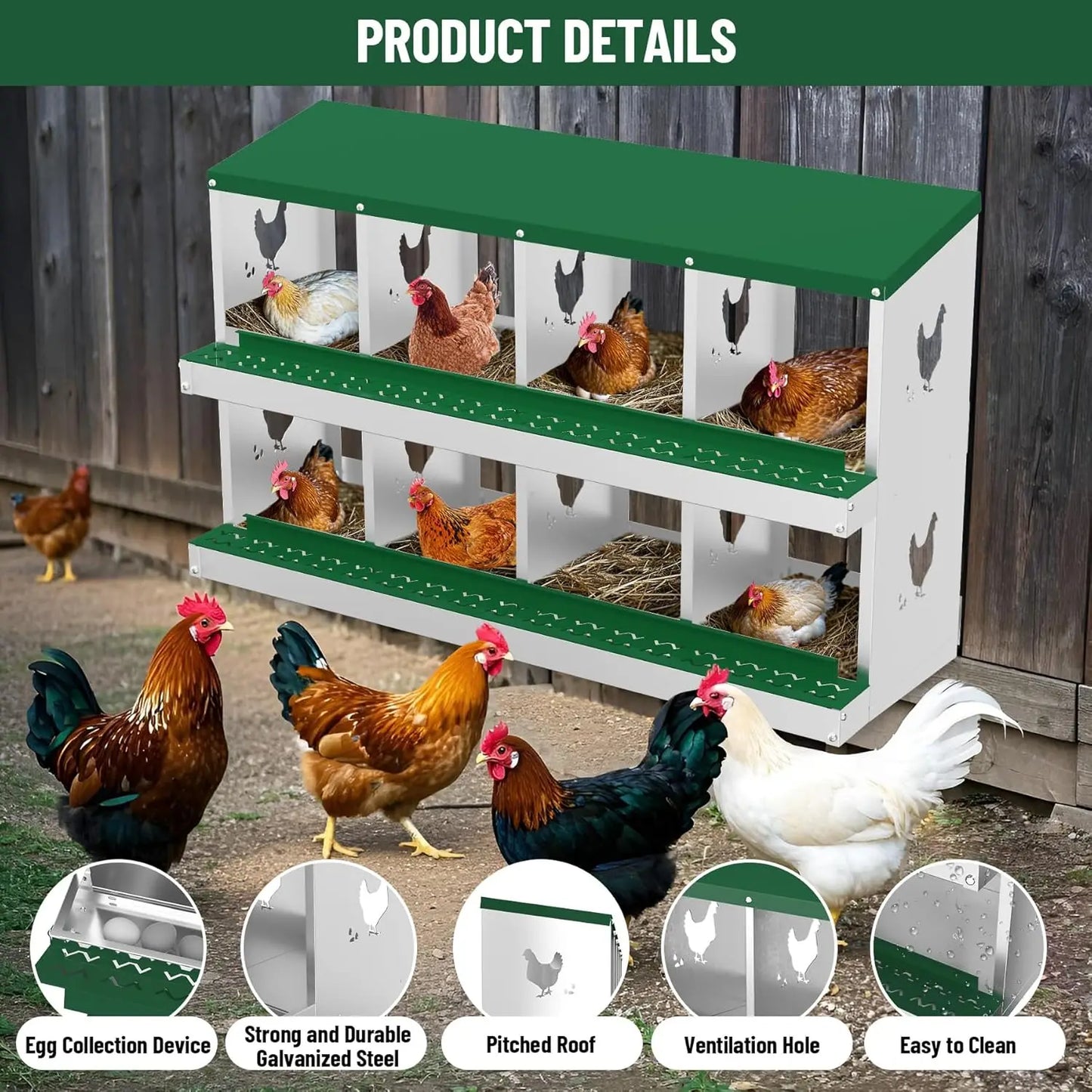 TWISTER.CK Nesting Boxes for Chickens Multi Holes Metal Laying Box