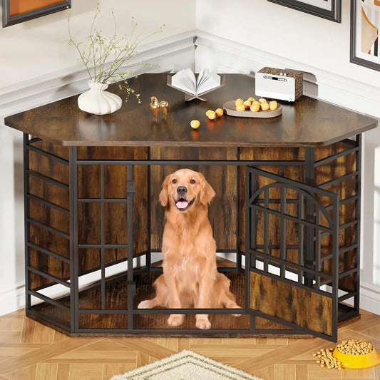 Corner Dog Crate Furniture End Table Modern Wood Look