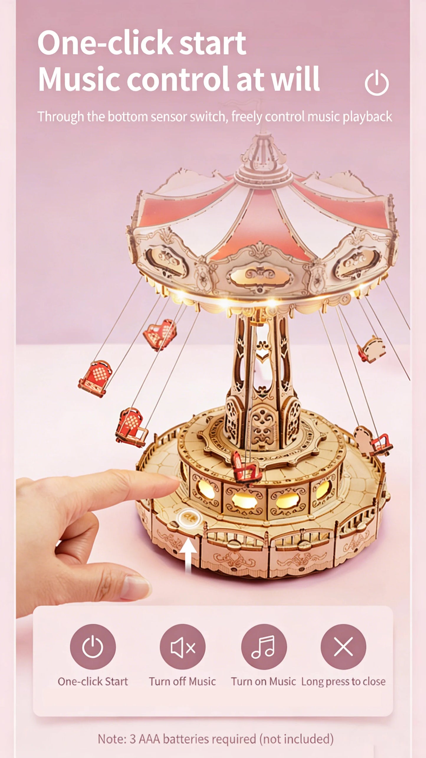 DIY Rotating Swing Ride Music Box With LED Lights Puzzle