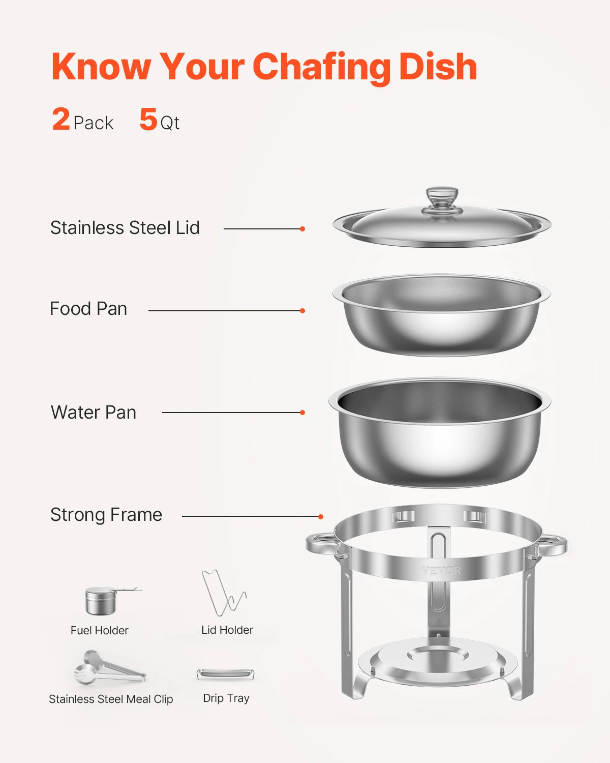 VEVOR 2 Pack Chafing Dish Buffet Set Stainless Steel