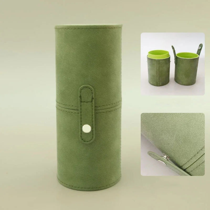 Leather Makeup Brush Bucket Portable Travel Cosmetic Bag Multi Function Dust Proof Waterproof