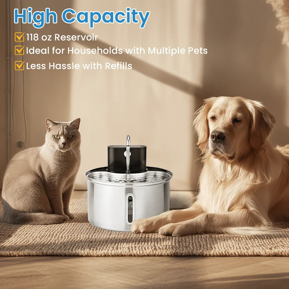 Cityflee Stainless Steel Cat Water Fountain With Smart Dispenser