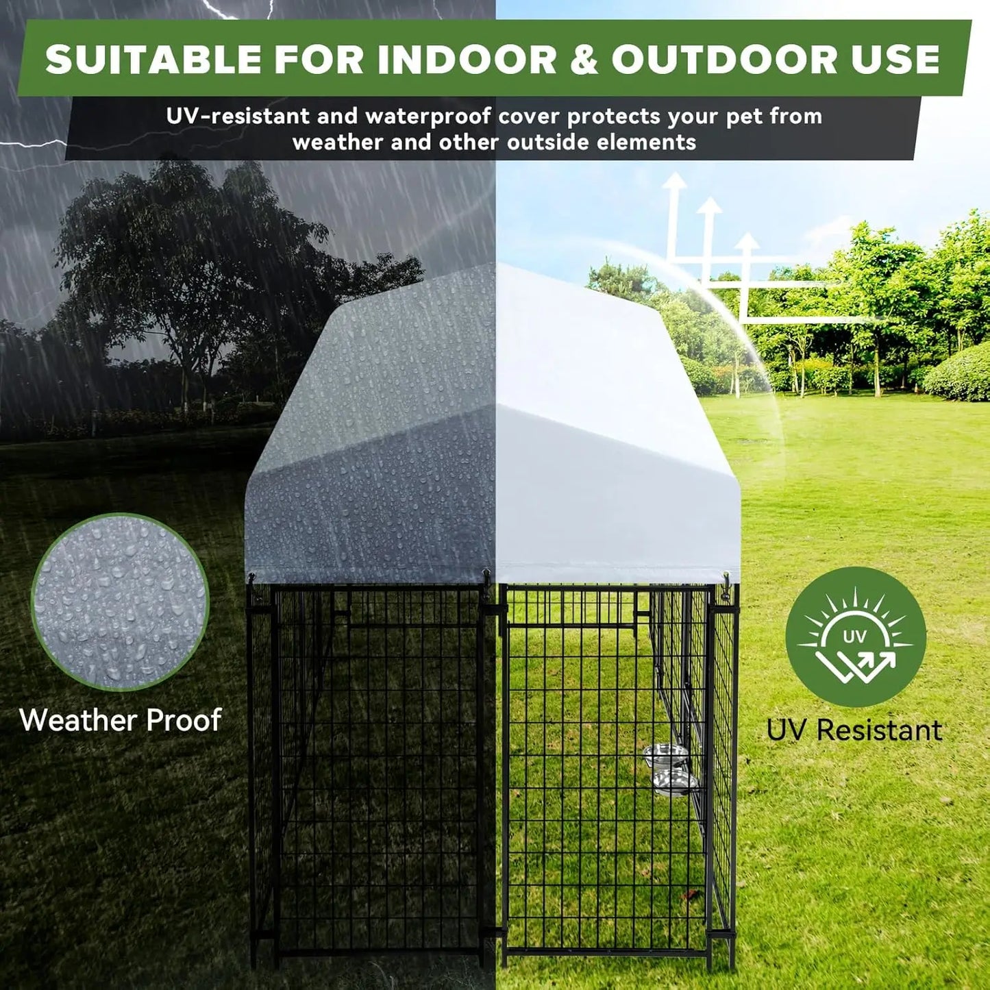 Outdoor Dog Kennel Heavy Duty Welded Wire Steel With Lock