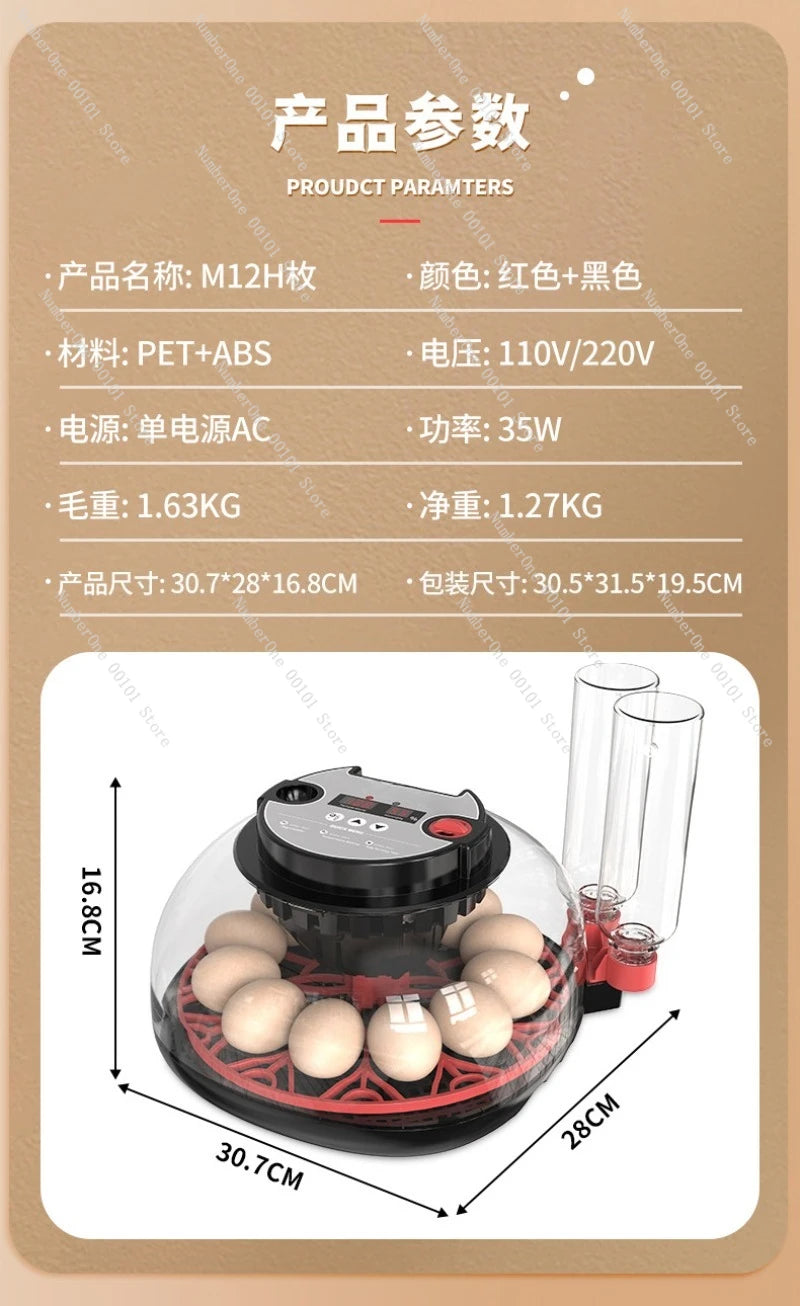 Egg Incubator With Dual Temperature And Humidity Display