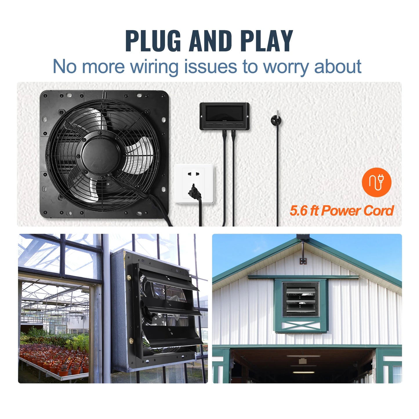 SucceBuy Shutter Exhaust Fan AC/ EC-motor 10-Speed Adjustable Wall Mount Attic Ventilation and Cooling for Greenhouses Garages