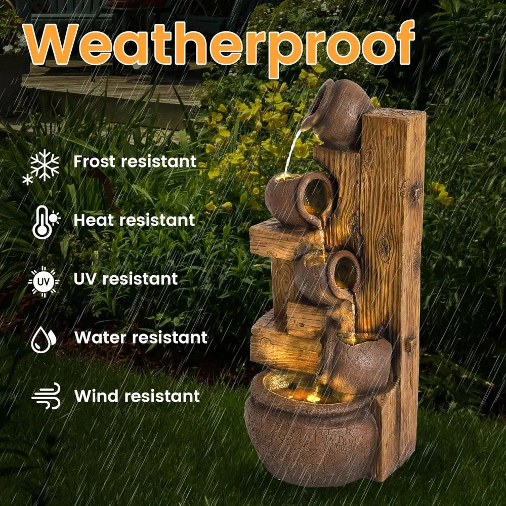 Dephet 5-Tier Garden Waterfall Fountain Outdoor Resin Water Feature