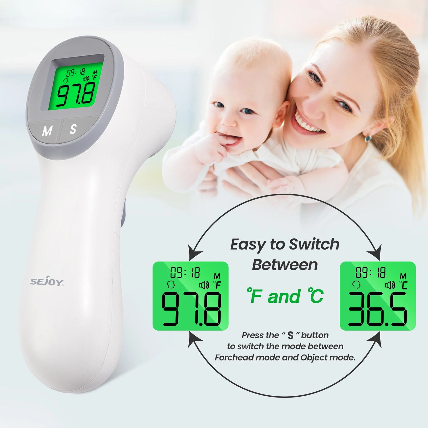Sejoy Non-Contact Infrared Thermometer Forehead And Ear Body