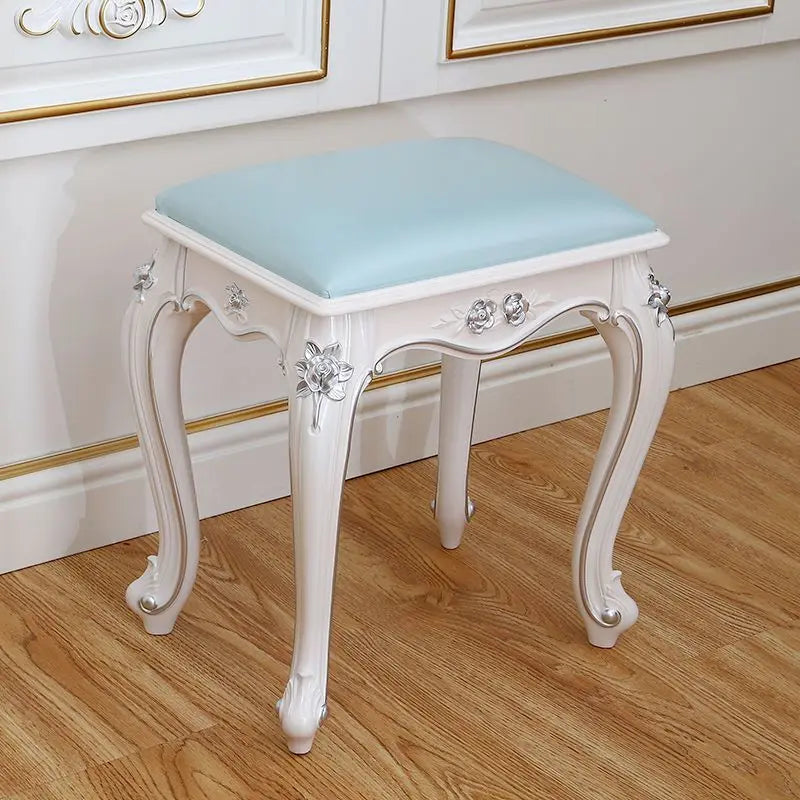 European Makeup Stool Imitation Solid Wood American Dresser Stools White Bedroom Modern Simple Nail Stool Household Ottomans