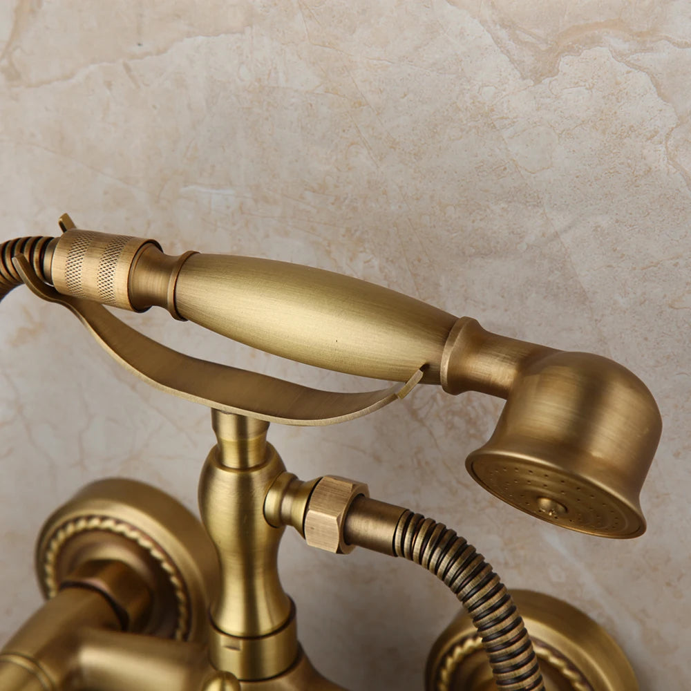 Torayvino Dual-Handle Wall Mount Waterfall Bathtub Faucet With Hand Shower