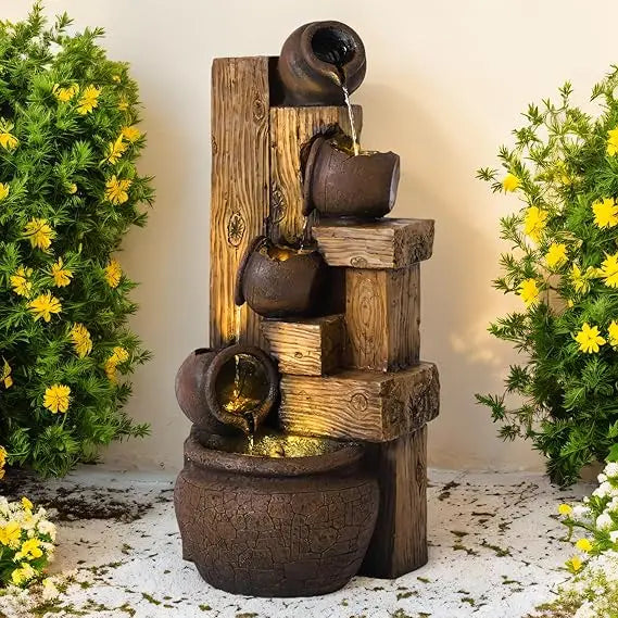 Dephet 5-Tier Garden Waterfall Fountain Outdoor Resin Water Feature