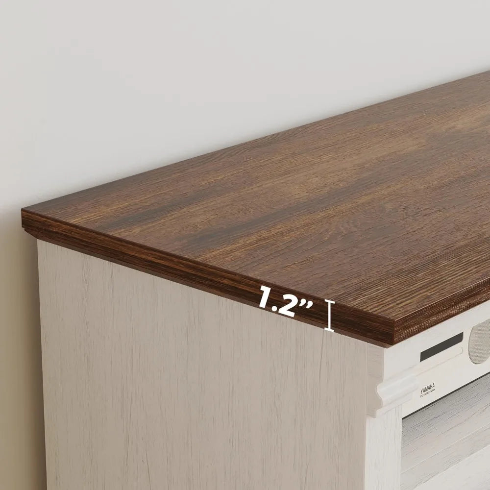 Farmhouse TV Stand With Sliding Barn Door And Storage Cabinets
