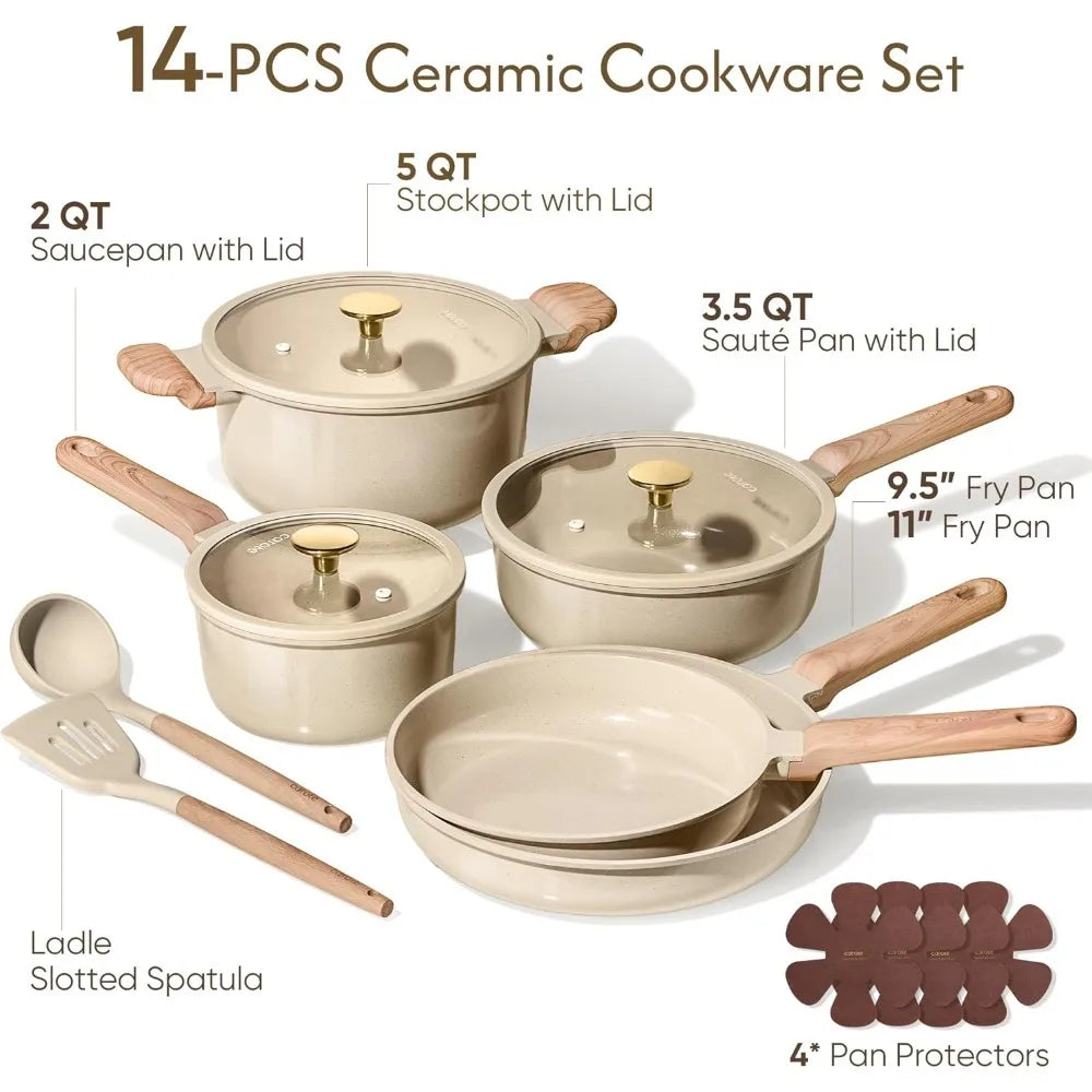 14 Piece Nonstick Ceramic Cookware Set PFAS PFOA Free