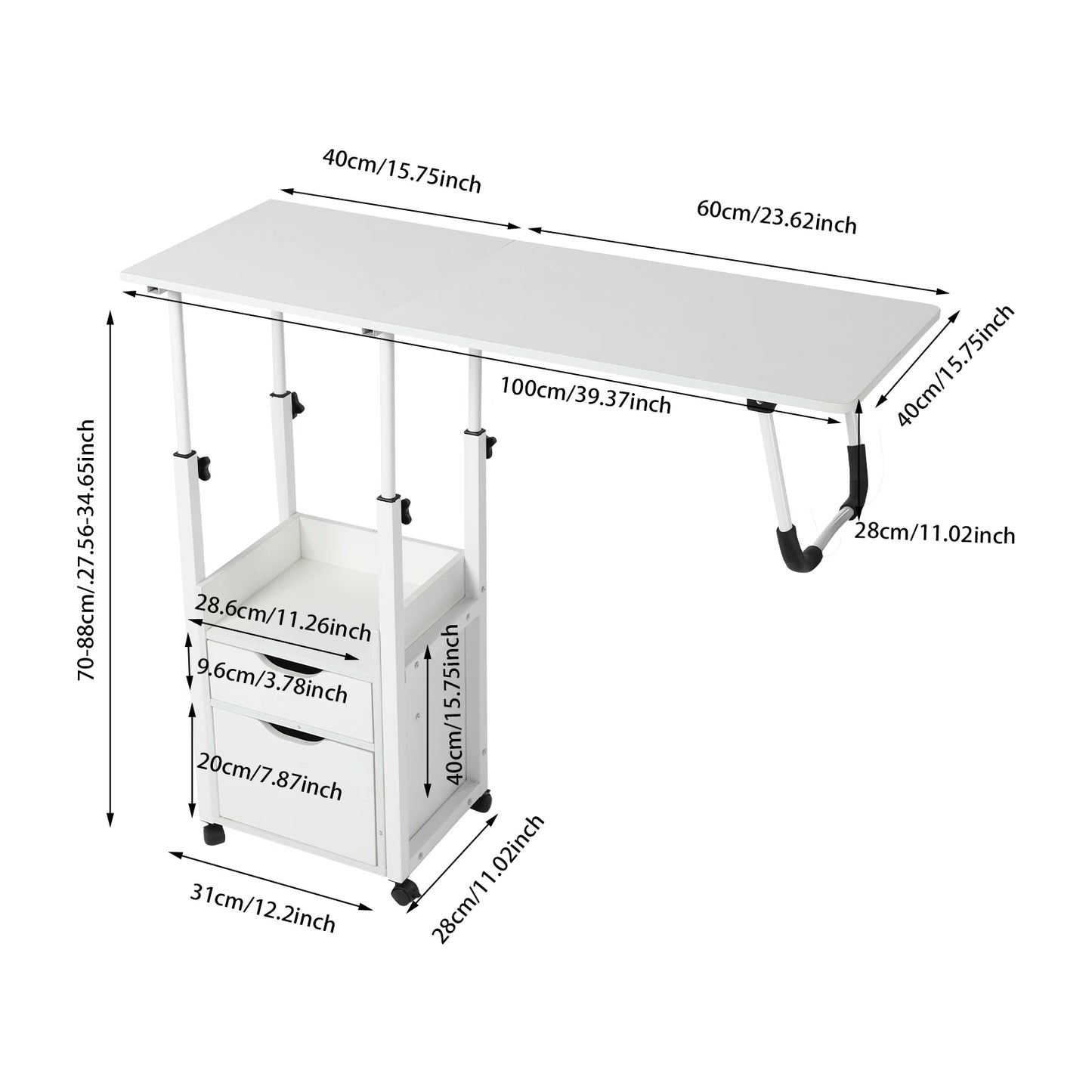 Movable Bedside Table Warp-Proof OverBed Desk Height Adjustable EASY Cleaning Multi-Function Bed Table for Bedrooms/Dormitories